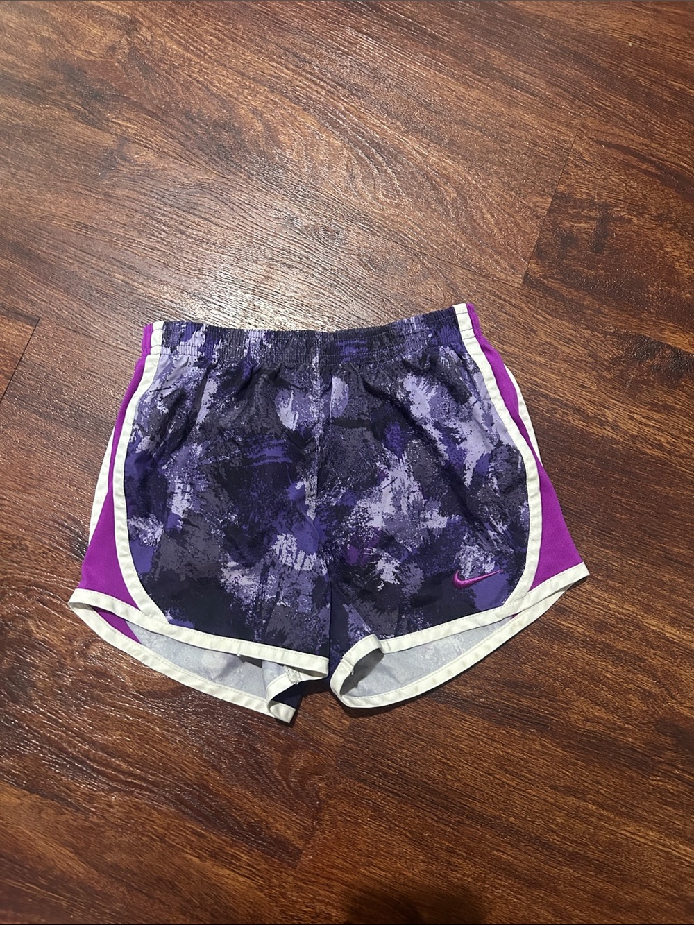 Nike Purple and Black Patterned Running Shorts with White Trim